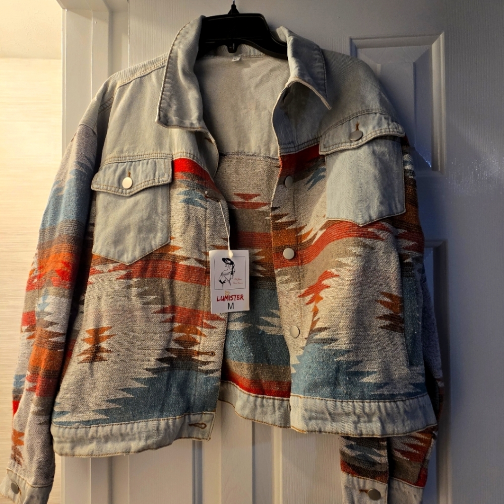 Colorful Patterned Denim Jacket Womens